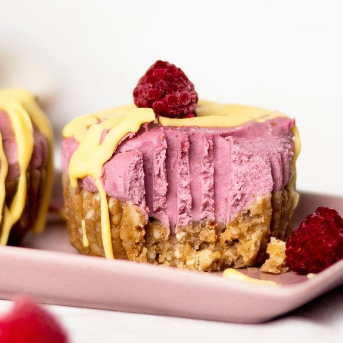 White-chocolate & Raspberry Cashew Cheesecakes